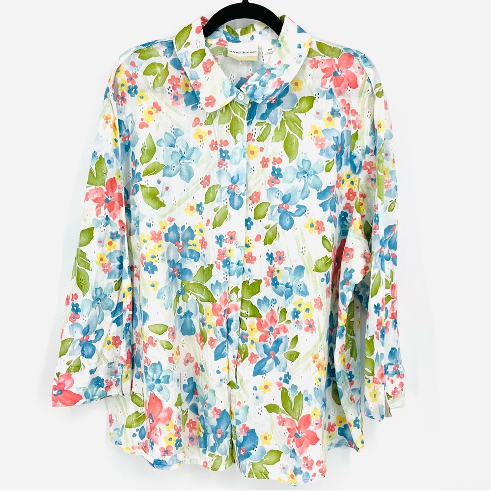 Alfred Dunner 24W White Floral Button Up Blouse